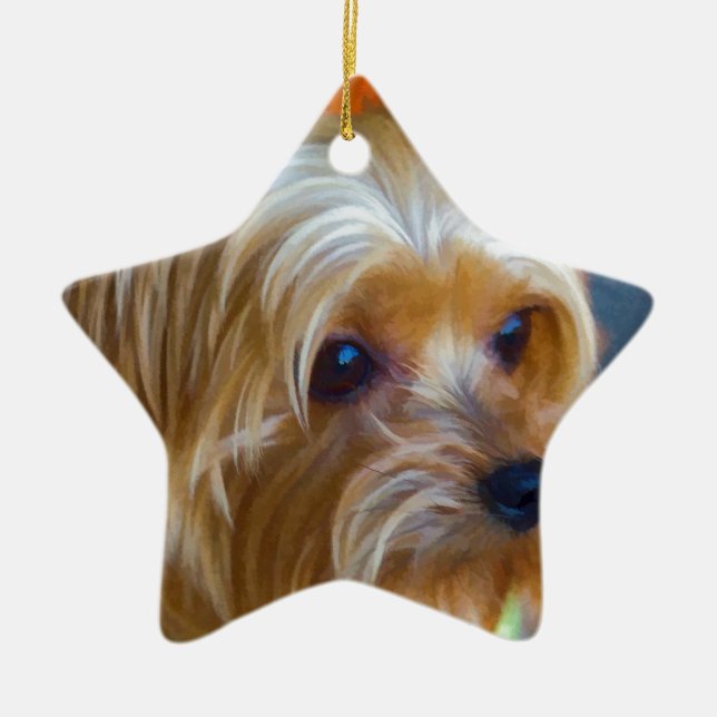 Gemalte Dame Yorkshire Terrier Keramikornament (Vorne)