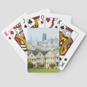 Gemalte Damen, viktorianische Häuser und Skyline Spielkarten
