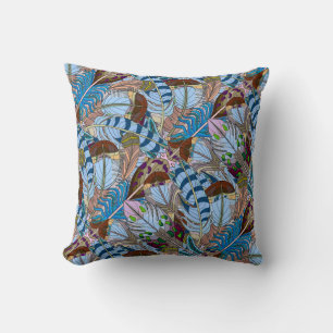 Gemalte Federn, Blues/Erdfarben Tropical Kissen