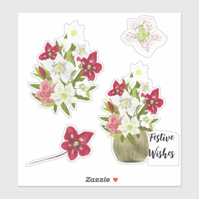 Gemalte Florale Anemone Festive Aufkleber (Blatt)