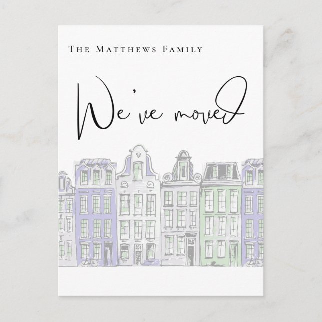 Gemalte Häuser Wasserfarbe Neue Zuhause Ankündigun Postkarte (Vorderseite)