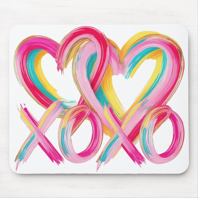 Gemalte Herzen & XOXO Mousepad (Vorne)