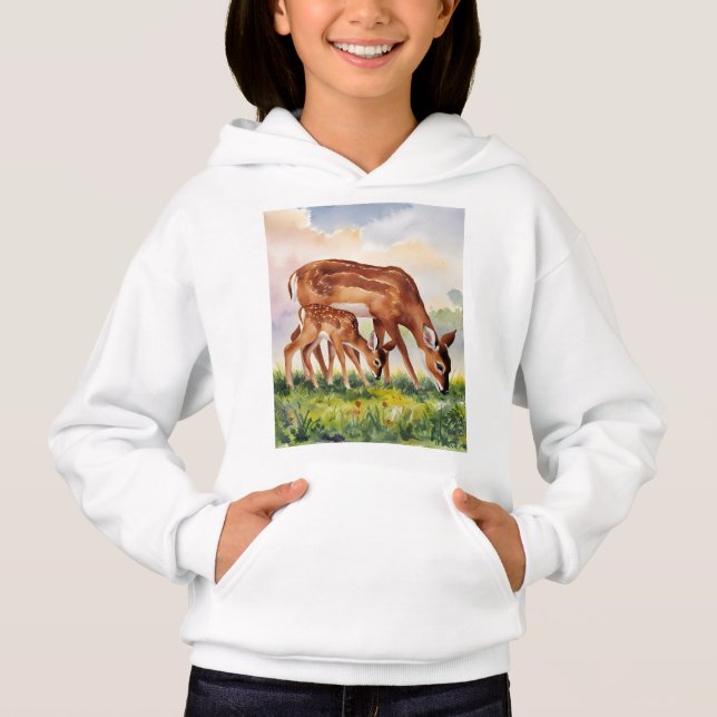 Gemalte Hirschmutter und -baby Hoodie (Vorderseite)