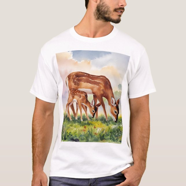 Gemalte Hirschmutter und Baby T-Shirt (Vorderseite)