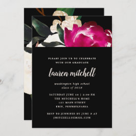 Gemalte Magnolie auf Absolvent-Party des Schwarz-| Einladung