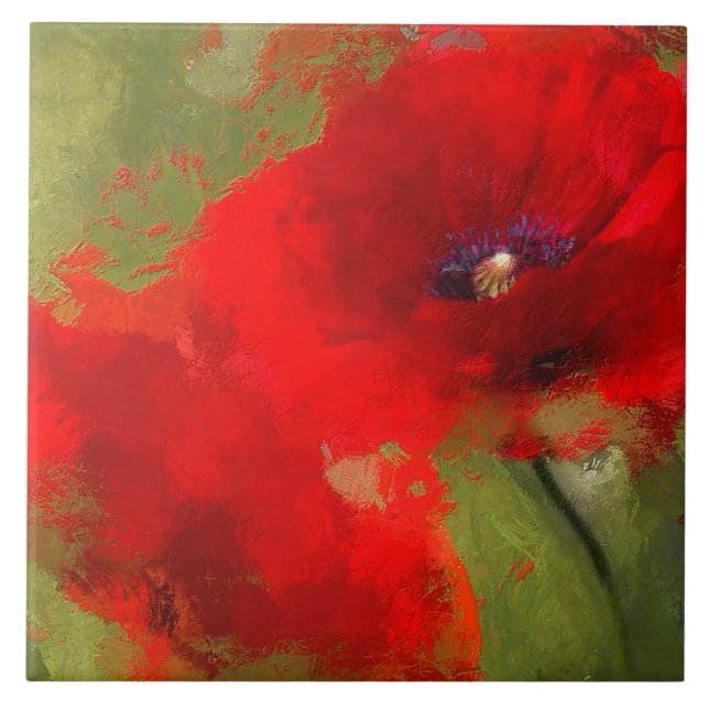 Gemalte Mohnblumen-Fliese Fliese (Vorderseite)