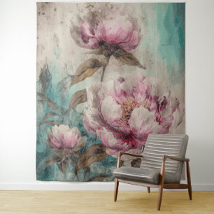 Gemalte Pfingstrosen - Tapisserie Wandteppich