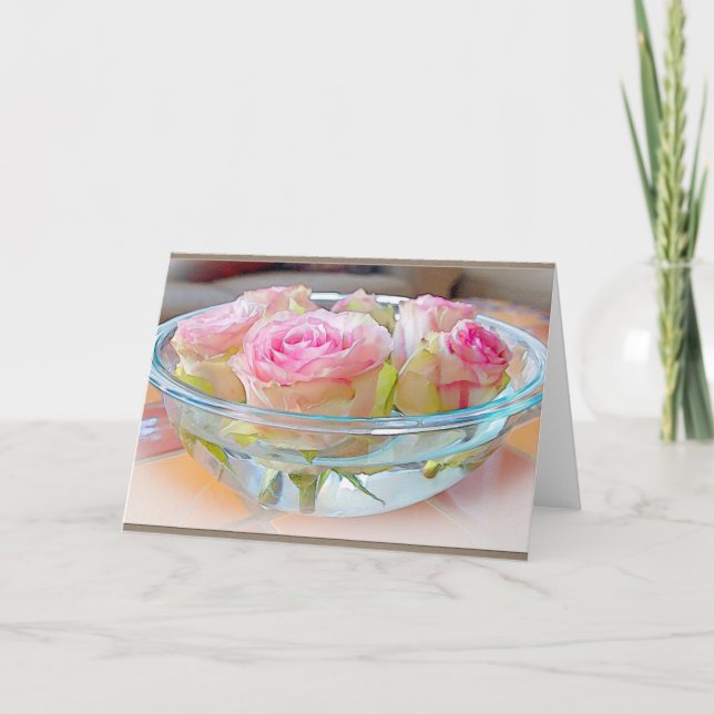 Gemalte Rosen-Schüssel-Raum-Gruß-Karte Karte (Vorderseite)