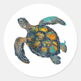 Gemalte Schmuckschildkröte Runder Aufkleber