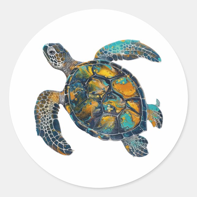 Gemalte Schmuckschildkröte Runder Aufkleber (Vorderseite)