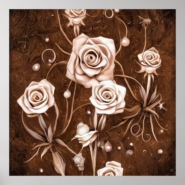 Gemalte Sepia-Rose Poster (Vorne)
