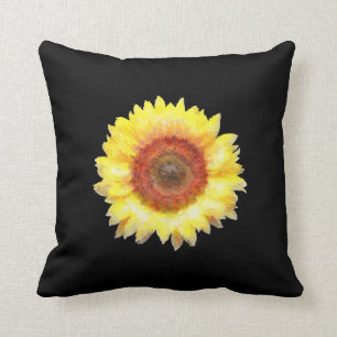 Gemalte Sonnenblume auf schwarzem Wurfs-Kissen Kissen