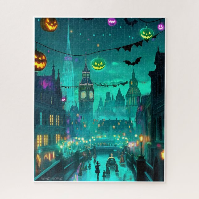 GEMALTE SPOOKY HALLOWEEN-SZENE C1900 PUZZLE (Vertikal)