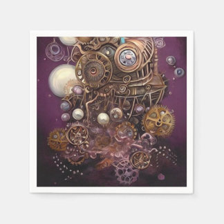 Gemalte Steampunk-Elemente Collage 6 Serviette