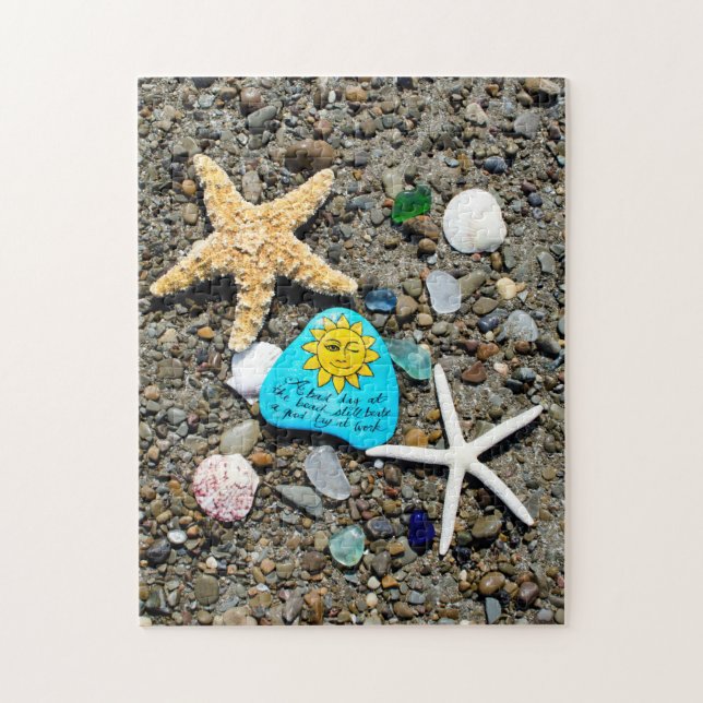 Gemalte Strandfelsenkunst, Muscheln, Seeglas Puzzle (Vertikal)