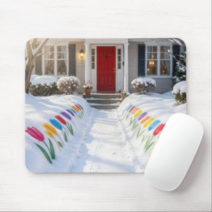 Gemalte Tulpen in Schneebänken Mousepad
