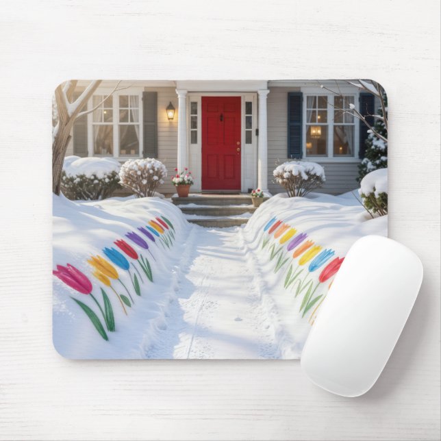 Gemalte Tulpen in Schneebänken Mousepad (Mit Mouse)