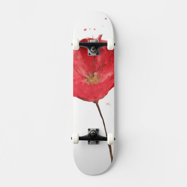 Gemalte Watercolormohnblumen-Blume 2 Skateboard (Vorderseite)