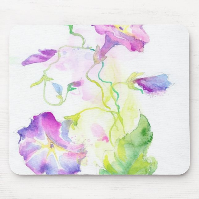 Gemalte Watercolorwinden-Blumen Mousepad (Vorne)