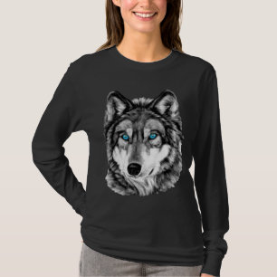 Gemalte Wolfgrayscale-blaue Augen T-Shirt