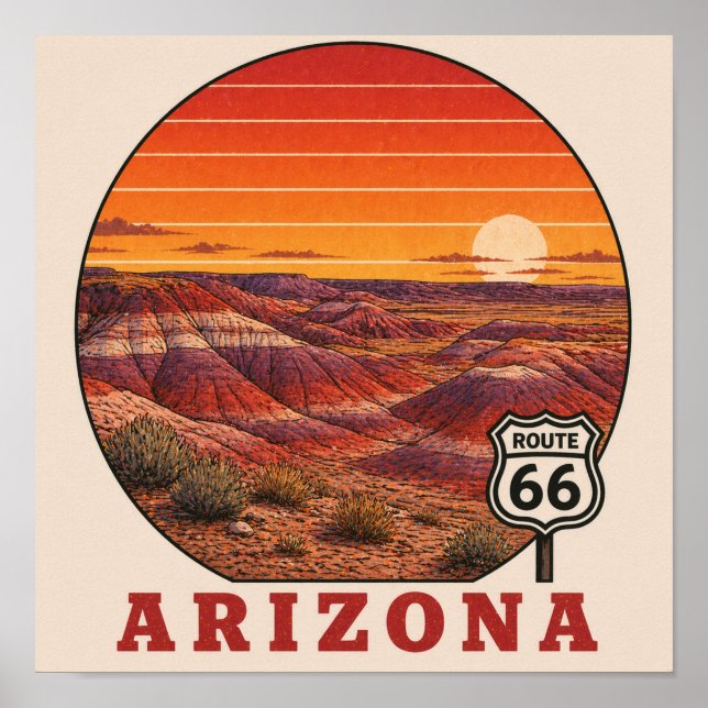 Gemalte Wüstenstraße 66 Arizona Poster (Vorne)