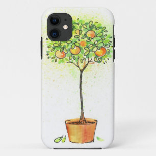 Gemalter Aquarellzitrusfruchtbaum im Topf iPhone 11 Hülle