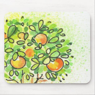 Gemalter Aquarellzitrusfruchtbaum im Topf Mousepad
