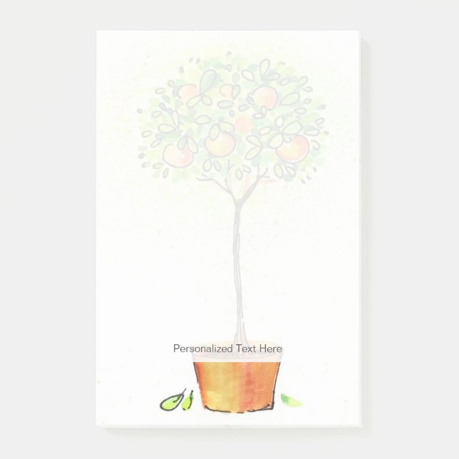 Gemalter Aquarellzitrusfruchtbaum im Topf Post-it Klebezettel (Vorderseite)