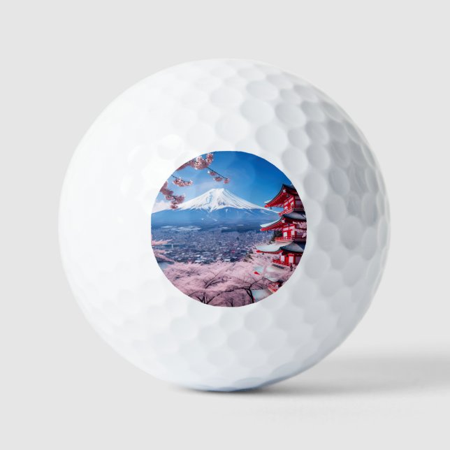 Gemalter Fuji-Berg in Kirschblütensaison Golfball (Vorderseite)