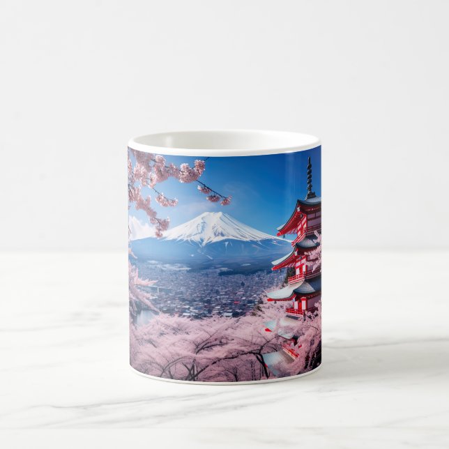 Gemalter Fuji-Berg in Kirschblütensaison Kaffeetasse (Mittel)