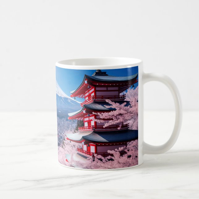 Gemalter Fuji-Berg in Kirschblütensaison Kaffeetasse (Rechts)