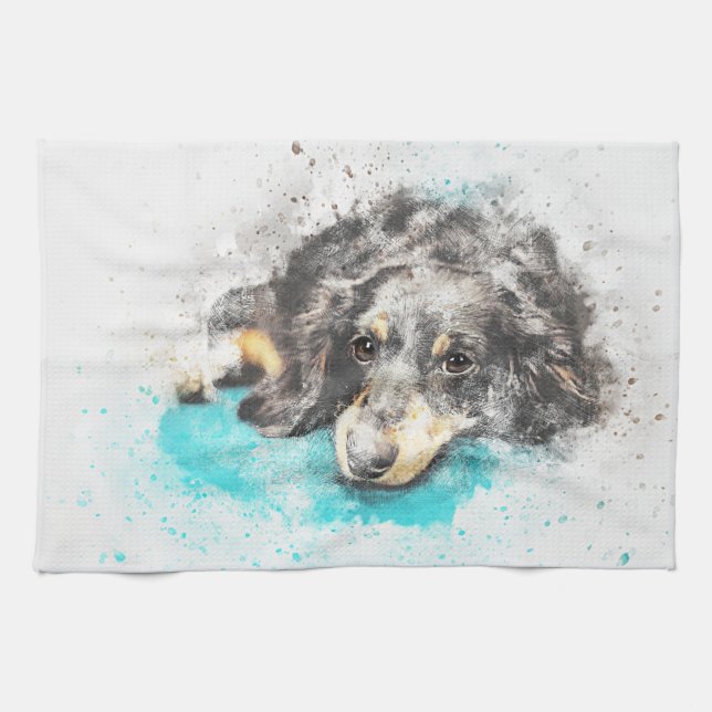Gemalter Hundeabdruck Geschirrtuch (Horizontal)