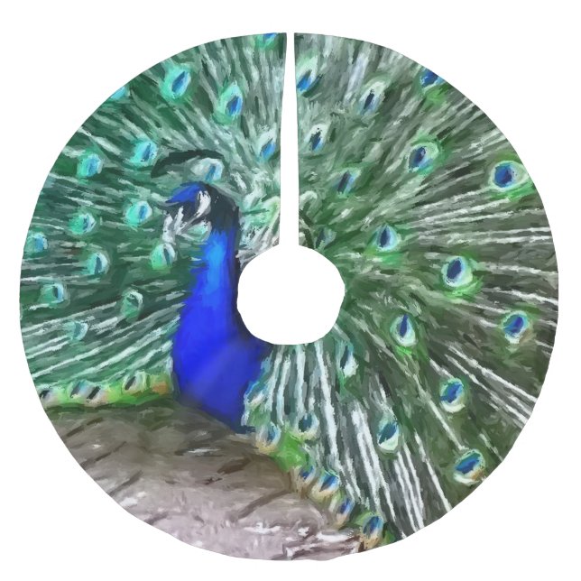 gemalter Pfau Polyester Weihnachtsbaumdecke (Vorderseite)
