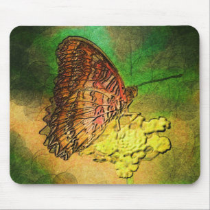 Gemalter Schmetterling auf Blumen-Stamm Mousepad
