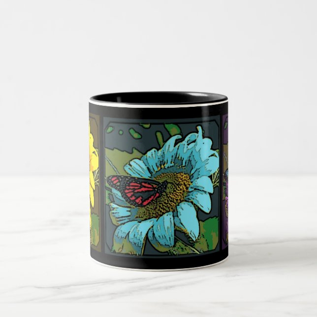 'Gemalter Sonnenblumen Zweifarbige Tasse (Mittel)