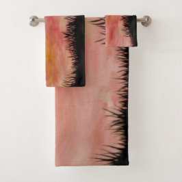 Gemalter Sonnenuntergang Aquarell/Tusche - Badhan Badhandtuch Set