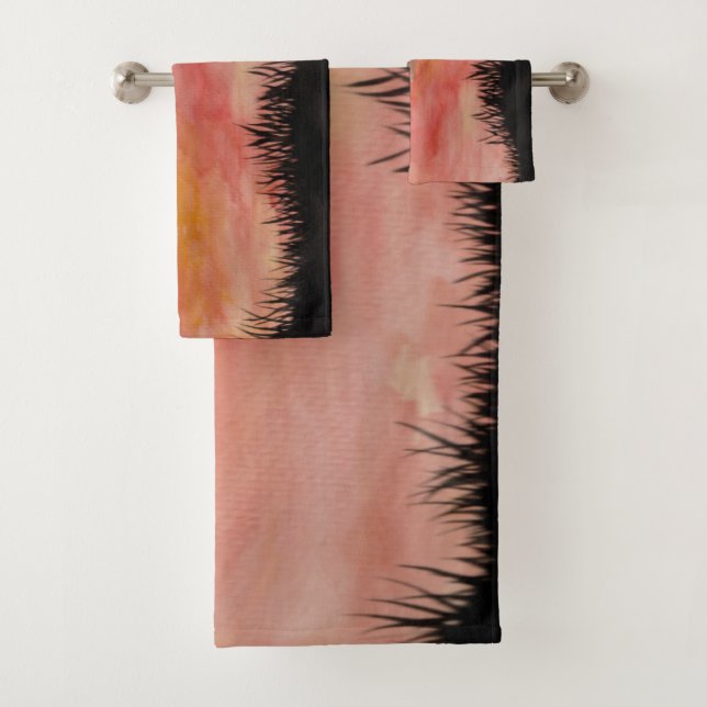 Gemalter Sonnenuntergang Aquarell/Tusche -  Badhan Badhandtuch Set (Insitu)