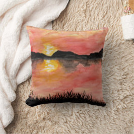 Gemalter Sonnenuntergang Aquarell/Tusche -  Badhan Kissen