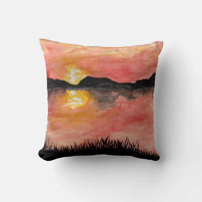 Gemalter Sonnenuntergang Aquarell/Tusche -  Badhan Kissen (Vorderseite)