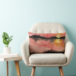Gemalter Sonnenuntergang Aquarell/Tusche -  Badhan Lendenkissen