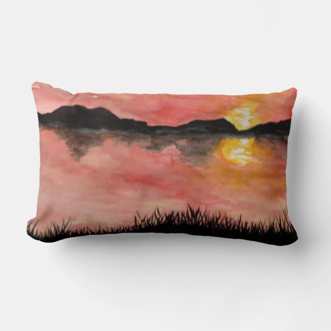 Gemalter Sonnenuntergang Aquarell/Tusche -  Badhan Lendenkissen (Vorderseite)