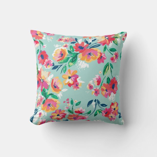 Gemaltes Blumen-Muster Kissen (Vorderseite)