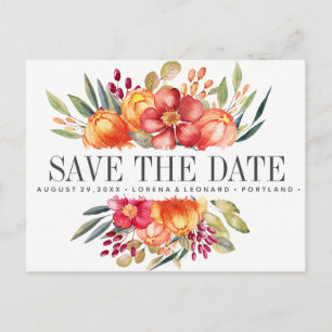 Gemaltes Blumen orange Wedding Save the Date Ankündigungspostkarte