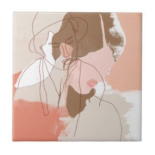 Gemaltes Konturn-Frau-Porträt Fliese