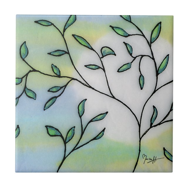 Gemaltes Maulbeerpapier überlagert mit Blätter Fliese (Vorderseite)