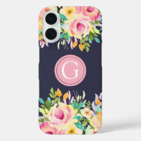 Gemaltes Wasserfarben-Blumenmonogramm Iphone 16 Hü