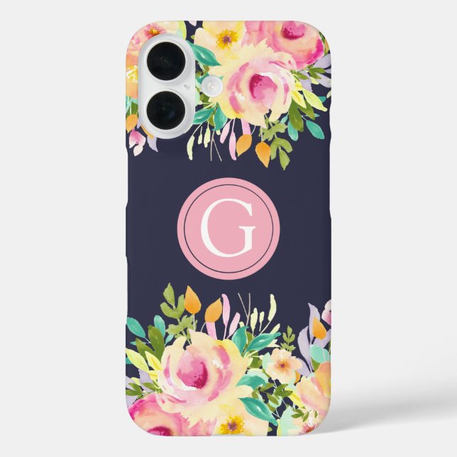 Gemaltes Wasserfarben-Blumenmonogramm Iphone 16 Hü Case-Mate iPhone Hülle (Rückseite)