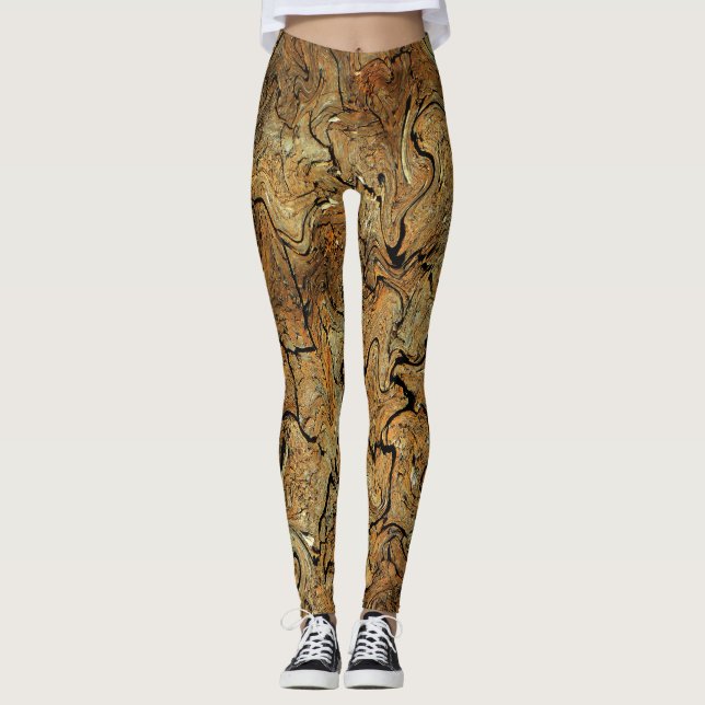 "Gemarmortes" Gold u. Brown-Leggings Leggings (Vorderseite)