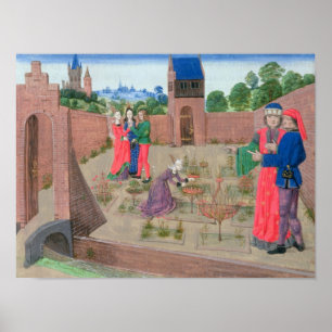 Gemauerter Garten mit Frauengärtnern Poster