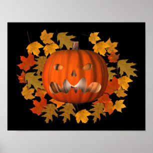 Gemeine Kürbislaterne und Herbstleaven Halloween Poster